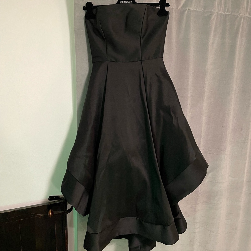 AQUA Mikado Strapless Midi Gown Black